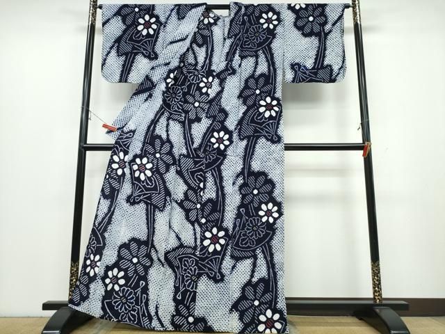 平和屋着物∴夏物 浴衣 有松鳴海絞り 扇面重ね花文 綿 ng