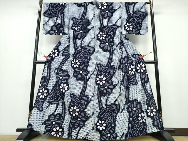 平和屋着物∴夏物 浴衣 有松鳴海絞り 扇面重ね花文 綿 ng