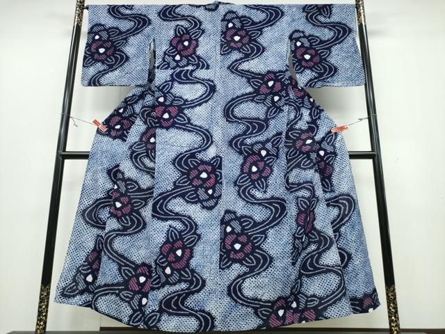 平和屋着物∴夏物 浴衣 有松鳴海絞り 流水薔薇文 綿 ng