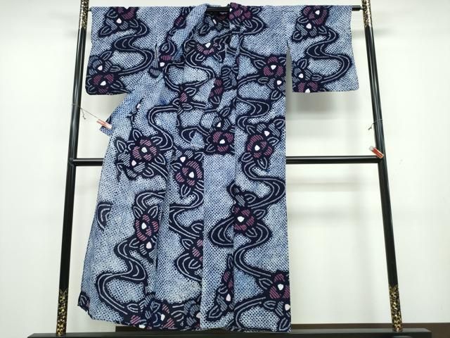 平和屋着物∴夏物 浴衣 有松鳴海絞り 流水薔薇文 綿 ng