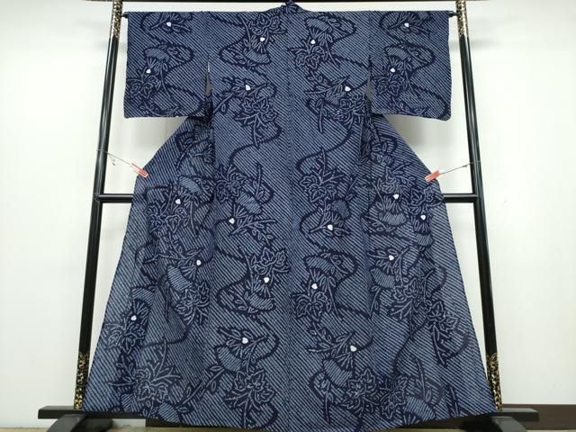 平和屋着物∴夏物 浴衣 有松鳴海絞り 流水桐文 綿 ng
