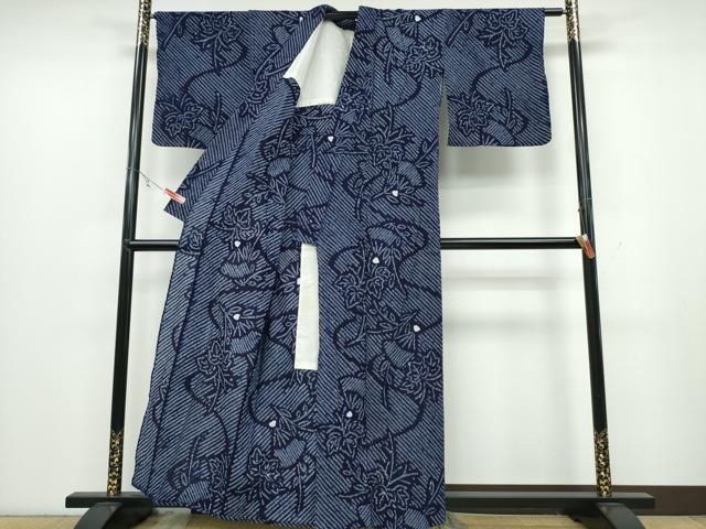 平和屋着物∴夏物 浴衣 有松鳴海絞り 流水桐文 綿 ng