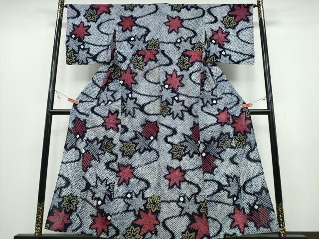 平和屋着物∴夏物 浴衣 有松鳴海絞り 流水舞葉文 綿 ng