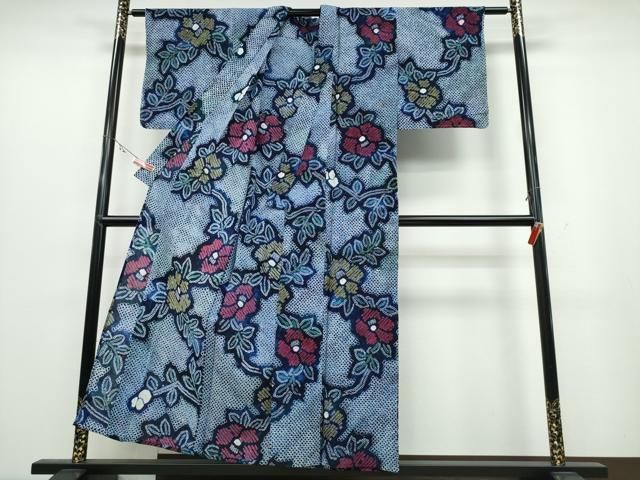 平和屋着物∴夏物 浴衣 有松鳴海絞り 枝牡丹 綿 ♥ ng