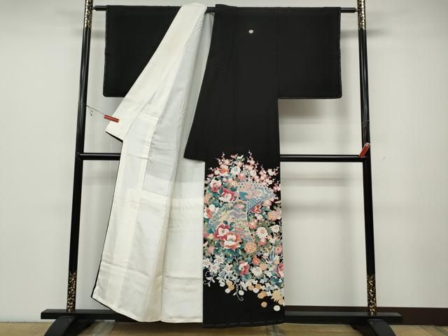 平和屋着物●豪華黒留袖 友禅 作家物 扇面風景草花文 正絹 ♥ ut