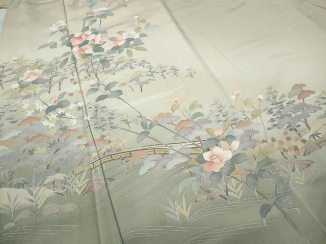  平和屋着物●訪問着 友禅 作家物 渡橋枝花文 暈し染め 正絹 ut 訪問着 付け下げ 着物
