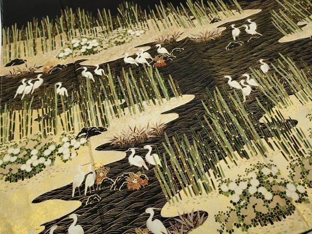  平和屋着物●松尾光琳 黒留袖 流水鷺草花文 金彩 正絹 ♥ ut 黒留袖 着物