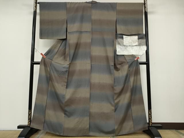 平和屋着物●上質な紬 紬縮緬 横段霞文 証紙付き 正絹 ut