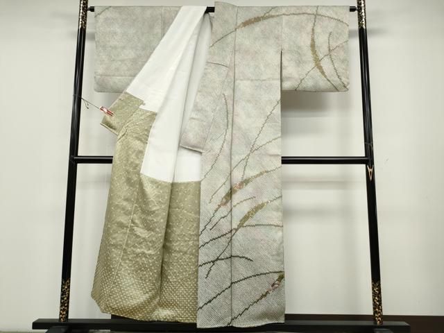 平和屋着物●訪問着 絞り 芝草花文 金彩 正絹 ut