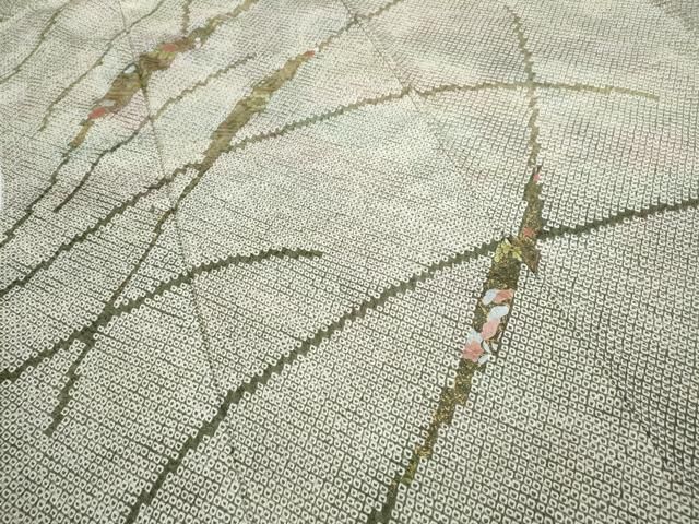  平和屋着物●訪問着 絞り 芝草花文 金彩 正絹 ut 訪問着 付け下げ 着物