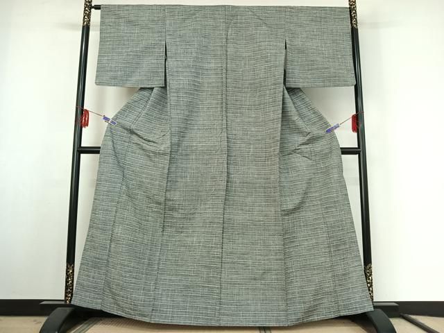 平和屋着物▽上質な紬 単衣 横段文 正絹 jh