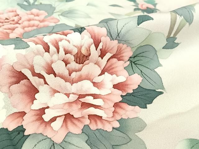 平和屋着物▽訪問着 単衣 手描き 草花文 暈し染め 正絹 逸品