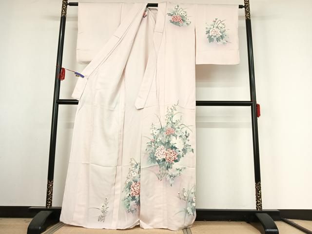 平和屋着物▽訪問着 単衣 手描き 草花文 暈し染め 正絹 逸品
