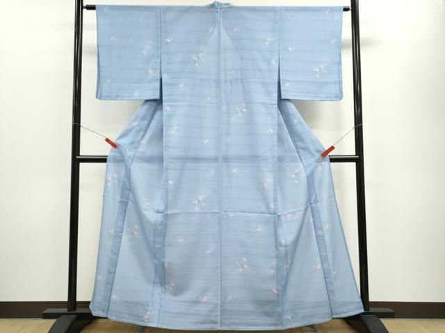 平和屋着物＊夏物 小紋 変わり絽 立波花鳥文 さんび謹製 洗える着物