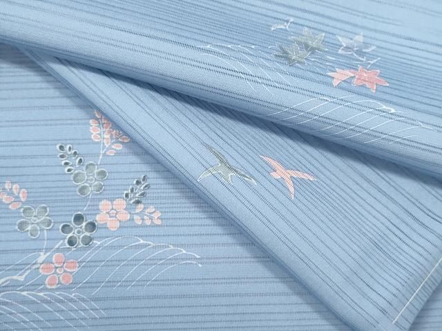 平和屋着物＊夏物 小紋 変わり絽 立波花鳥文 さんび謹製 洗える着物 ze