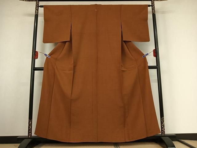 平和屋着物▽上質な紬 単衣 灰茶色 正絹 jh