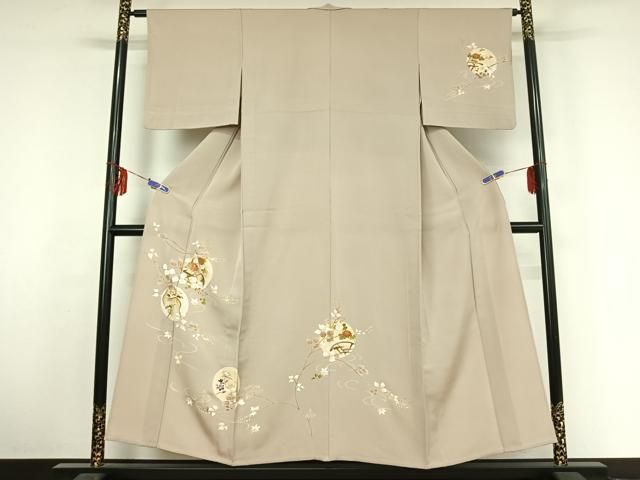 平和屋着物▽訪問着 単衣 刺繍 流水花丸文 金糸 金彩 正絹 逸品