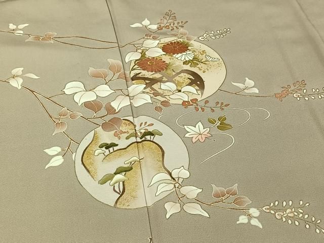 平和屋着物▽訪問着 単衣 刺繍 流水花丸文 金糸 金彩 正絹 逸品