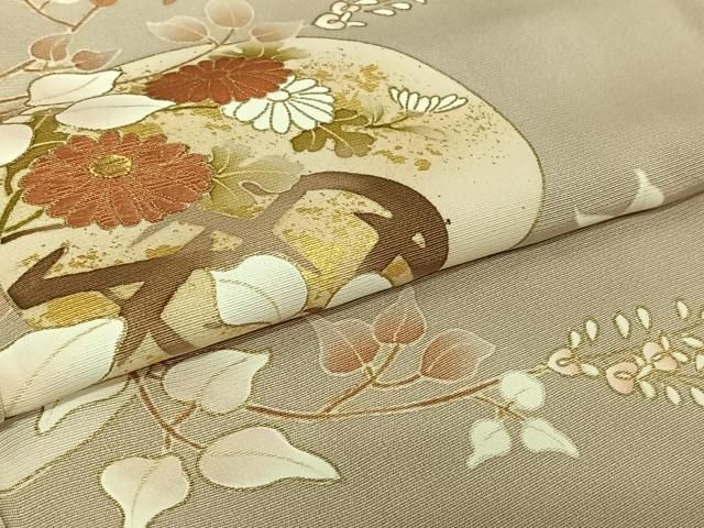 平和屋着物▽訪問着 単衣 刺繍 流水花丸文 金糸 金彩 正絹 逸品