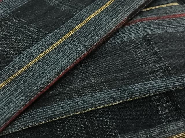 平和屋着物▽郡上紬 草木染 単衣 横段文 正絹 jh