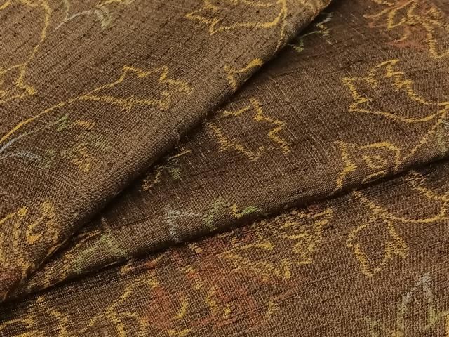 平和屋着物▽上質な紬 単衣 花唐草文 正絹 jh