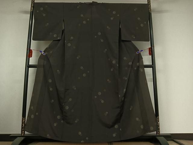平和屋着物▽本塩沢 単衣 丸文 正絹 jh