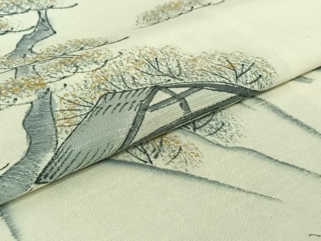 平和屋着物▽訪問着 単衣 作家物 紬地 手描き 風景文 金彩 正絹 逸品