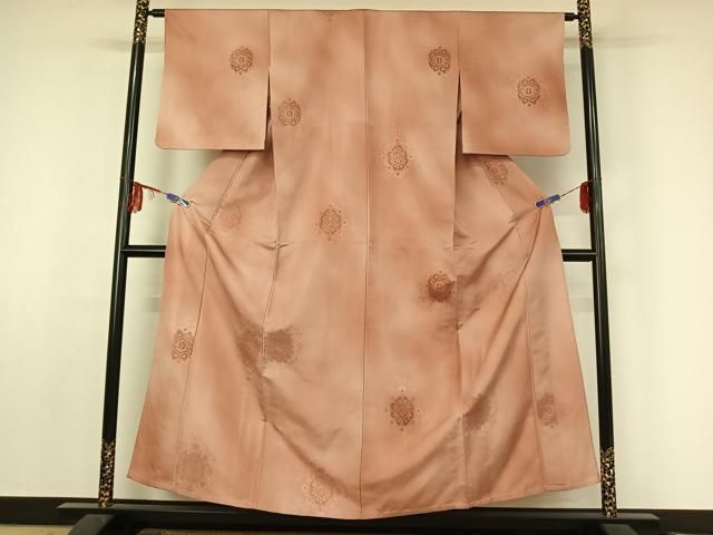 平和屋着物▽上質な紬 単衣 刺繍 蜀江花文 暈し染め 正絹 jh