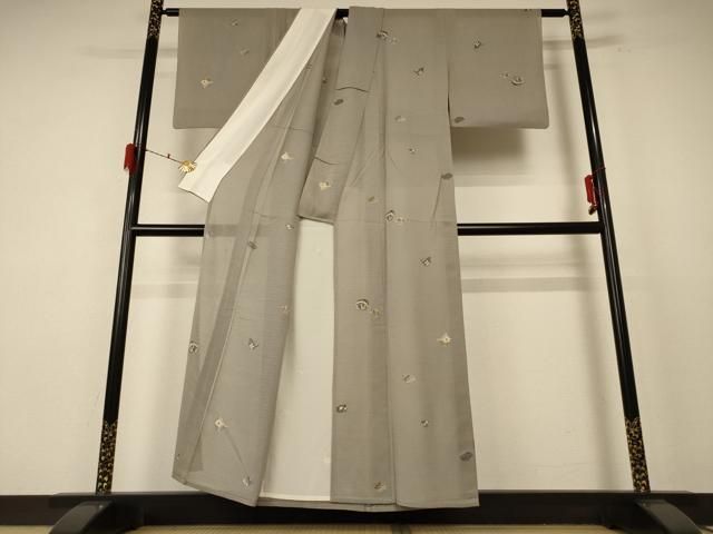  平和屋着物＊夏物 小紋 絽縮緬 草花文 金彩 正絹 jd 小紋 着物