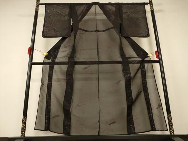 平和屋着物＊夏物 小紋 紗 枝葉文 銀糸 正絹 ♥ jd