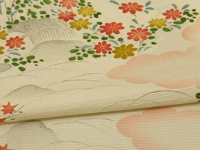  平和屋着物＊夏物 小紋 絽 風景草花文 正絹 jd 小紋 着物