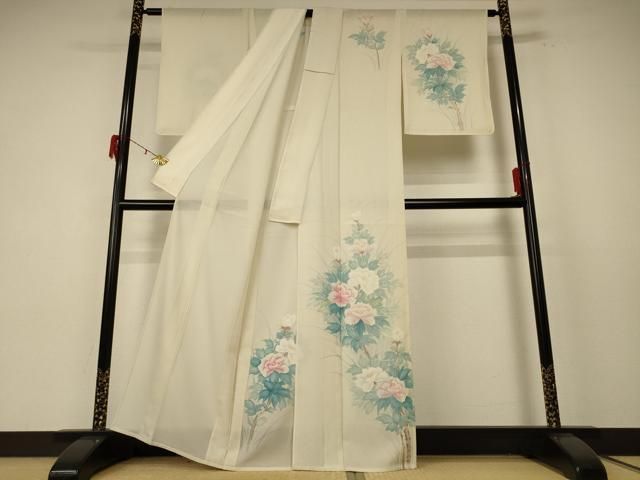 平和屋着物＊夏物 訪問着 絽 手描き 草花文 正絹 jd