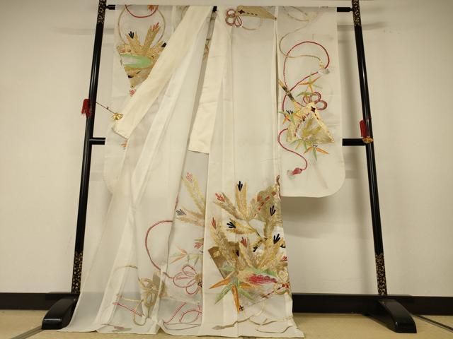 平和屋着物＊夏物 振袖 絽 刺繍 松葉文 金銀糸 洗える着物 jd