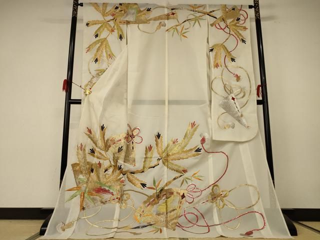 平和屋着物＊夏物 振袖 絽 刺繍 松葉文 金銀糸 洗える着物 AABF1593jd