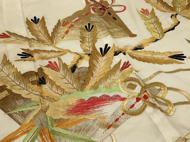 平和屋着物＊夏物 振袖 絽 刺繍 松葉文 金銀糸 洗える着物 AABF1593jd