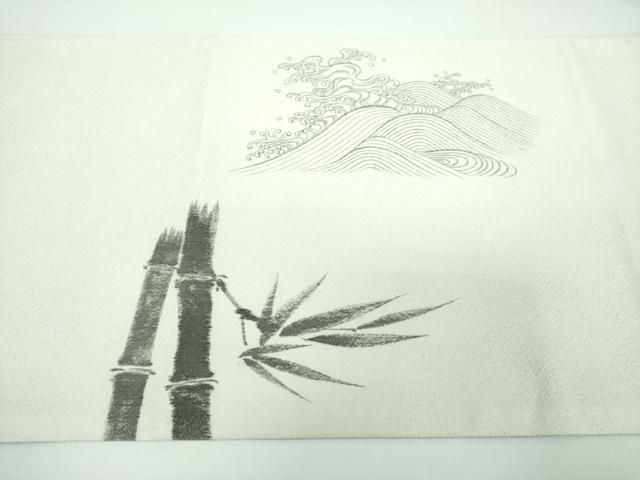  平和屋着物●両面 太鼓柄袋帯 作家物 手描き 五爪龍 銀通し地 正絹 ps 袋帯 帯