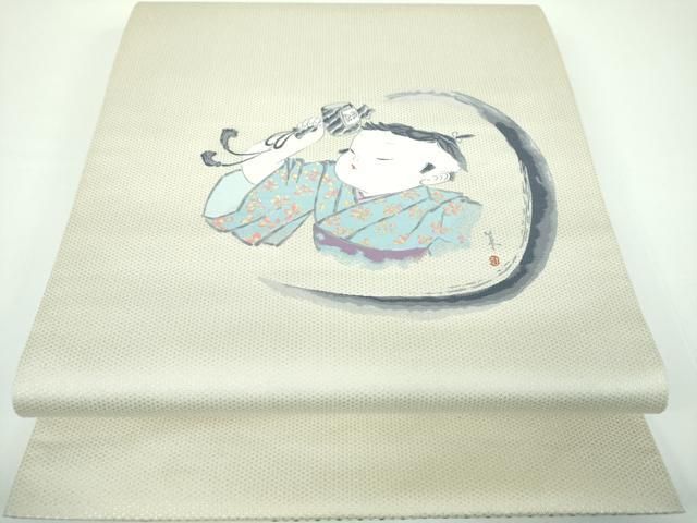 平和屋着物●二代目 由水十久 本加賀友禅 両面 太鼓柄袋帯 見立 大黒 金銀糸 正絹 ps