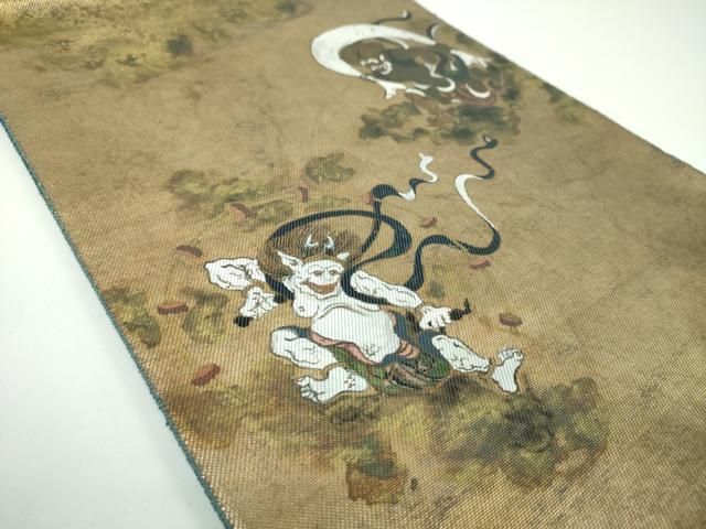平和屋着物●太鼓柄袋帯 燿變天目 手描き 風神雷神 金彩 引箔 正絹 ps