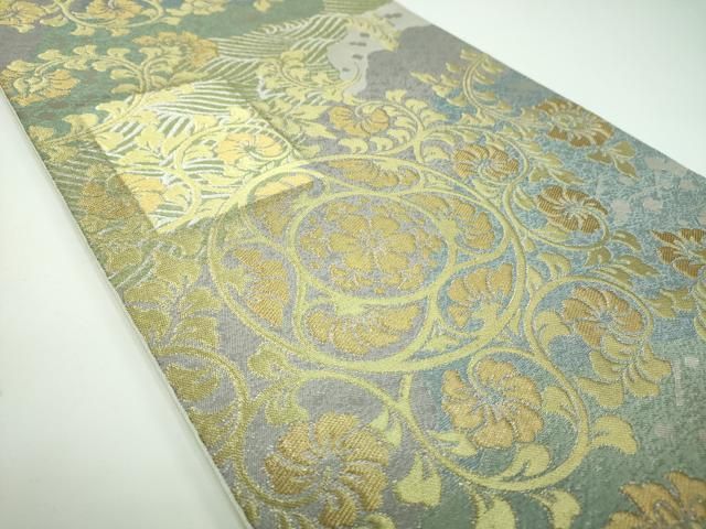 平和屋着物●西陣 川島織物 六通柄 本袋帯 花唐草文 金銀糸 正絹 ps