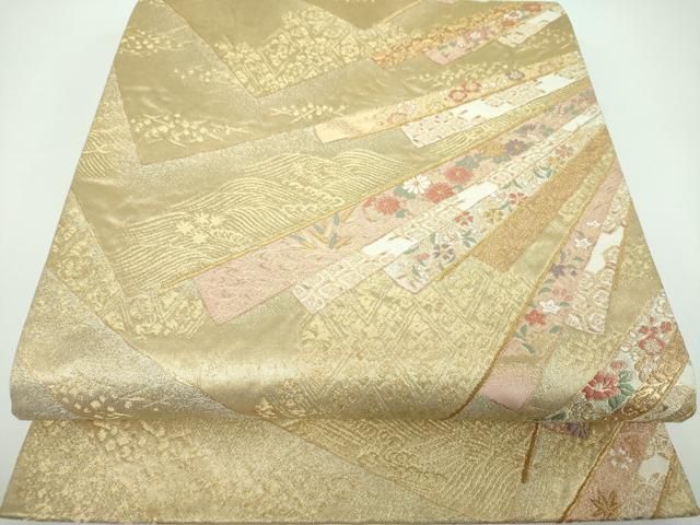 平和屋着物●西陣の名門 加納幸謹製 六通柄袋帯 色紙重ね花文 金糸 引箔 正絹 ps