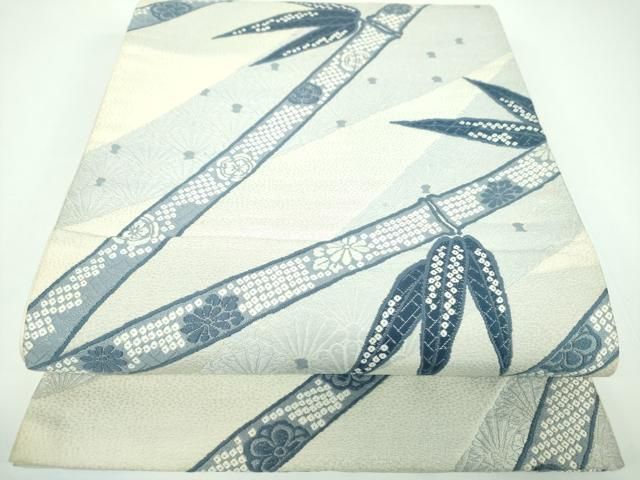 平和屋着物●西陣の老舗アート裕 津村織物 二代目 津村千太郎 六通柄袋帯 唐織 藍染 笹竹花文 正絹 ps