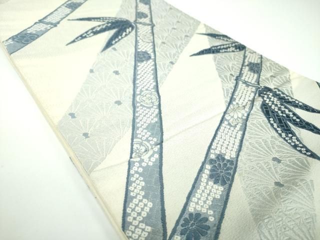 平和屋着物●西陣の老舗アート裕 津村織物 二代目 津村千太郎 六通柄袋帯 唐織 藍染 笹竹花文 正絹 ps
