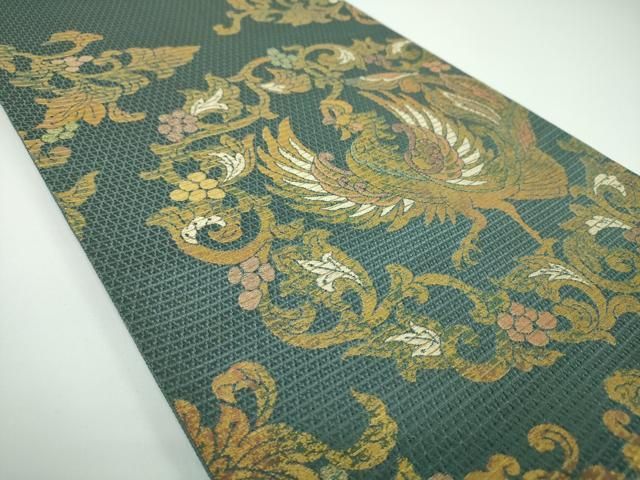 平和屋着物●六通柄袋帯 葡萄唐草鳳凰 金糸 正絹 ps