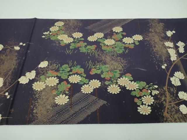  平和屋着物●六通柄袋帯 唐織 四季花犬図 金糸 正絹 ps 袋帯 帯