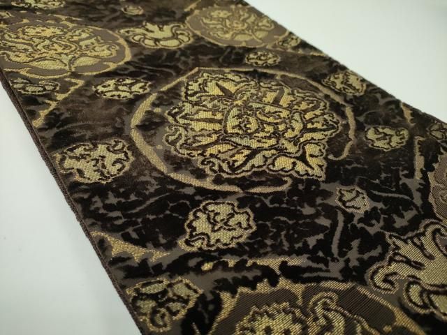 平和屋着物●六通柄袋帯 モール織 更紗花文 金糸 正絹 ps