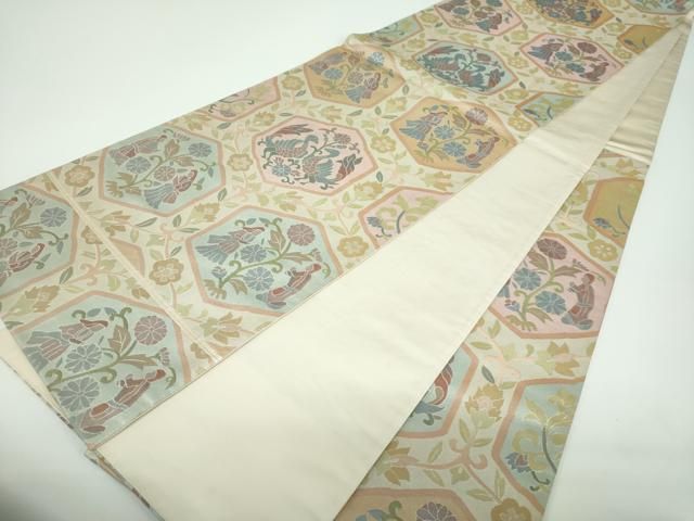 六通柄袋帯 亀甲人物花鳥文