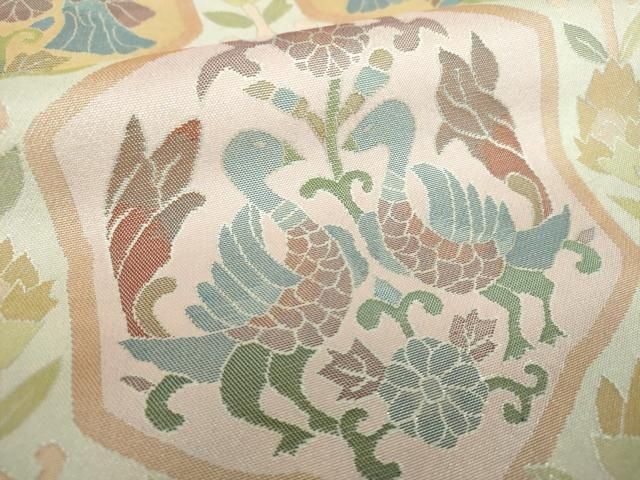  平和屋着物●銀座きしや 六通柄袋帯 亀甲人物花鳥文 銀糸 正絹 ps 袋帯 帯