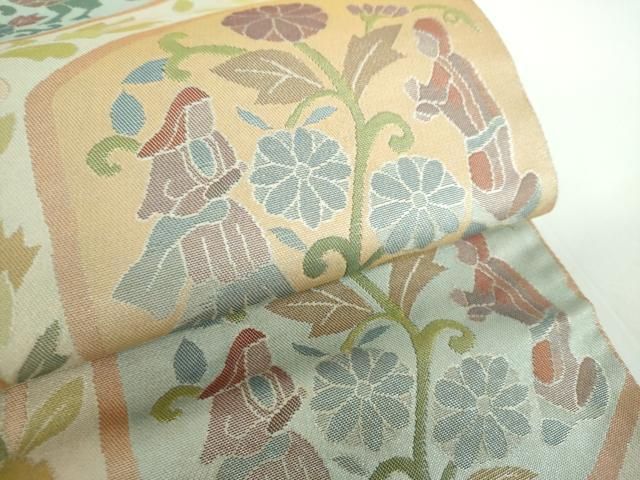 六通柄袋帯 亀甲人物花鳥文