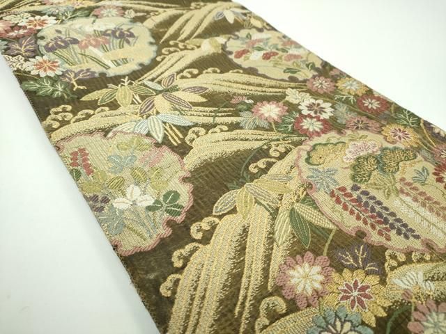 平和屋着物●西陣 坂下織物謹製 六通柄袋帯 唐織 麗絲 手織 雪輪立波花文 金糸 正絹 ps