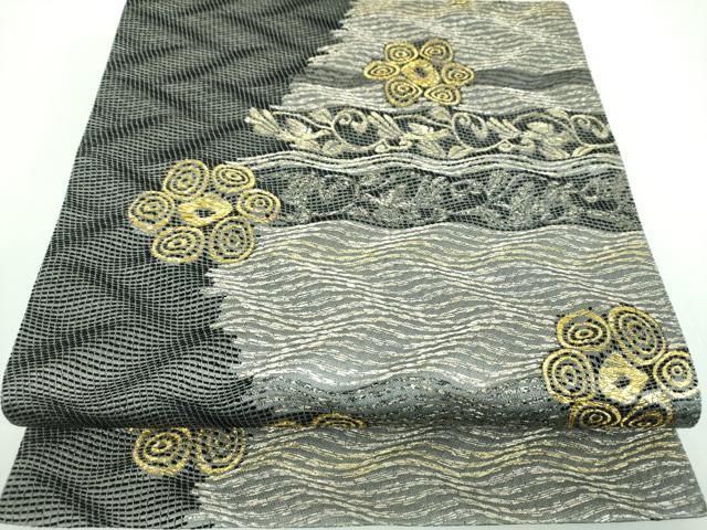 平和屋着物●六通柄袋帯 花鳥文 金銀糸 正絹 ps